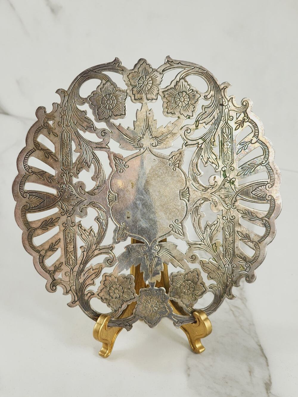 Wallace Trivet Hot Plate Silver Double Plate 6 1/4" Floral Design 60s #7321 EPC